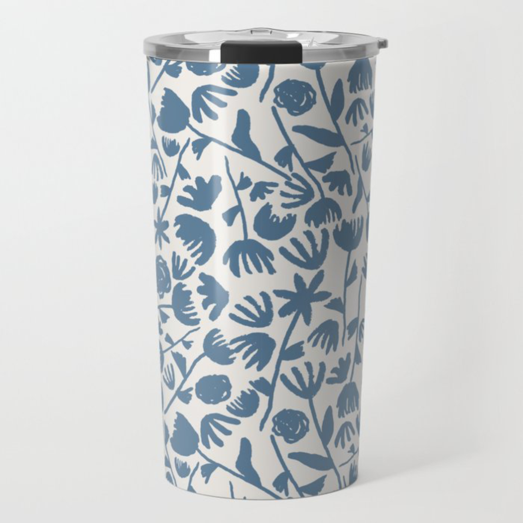 Light Blue Floral Travel Mug