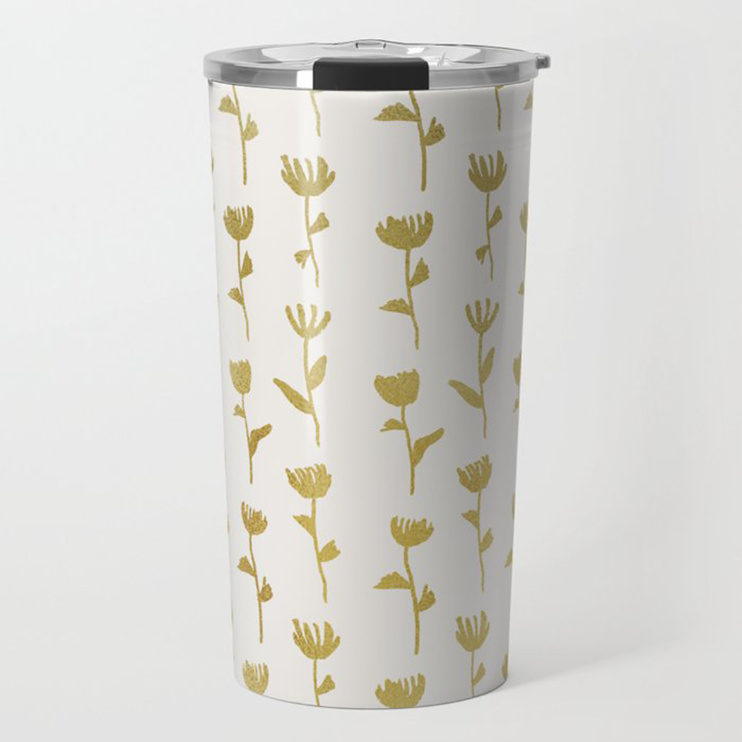 Gold Flower Travel Mug